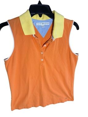 Tommy Hilfiger Sleeveless Cotton Polo Shirt Orange Yellow Size XL Summer Golf
